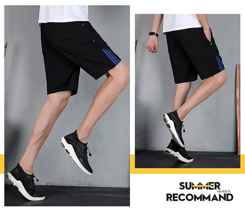 Men Black Three Bar Stretch Shorts Quick Dry Casual — feature 19