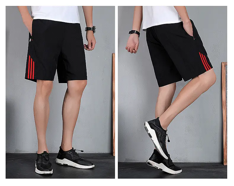 Men Black Three Bar Stretch Shorts Quick Dry Casual — feature 21