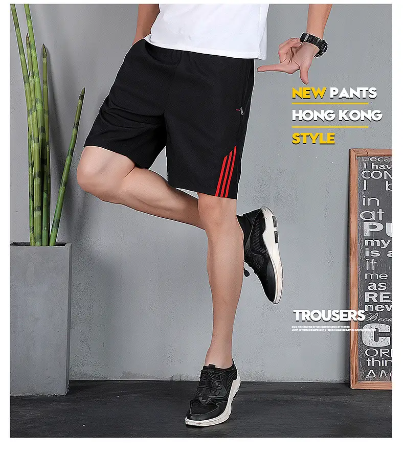 Men Black Three Bar Stretch Shorts Quick Dry Casual — feature 22
