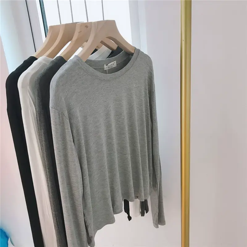 Women Loose Long Sleeve T-Shirt Grey Modal — feature 1