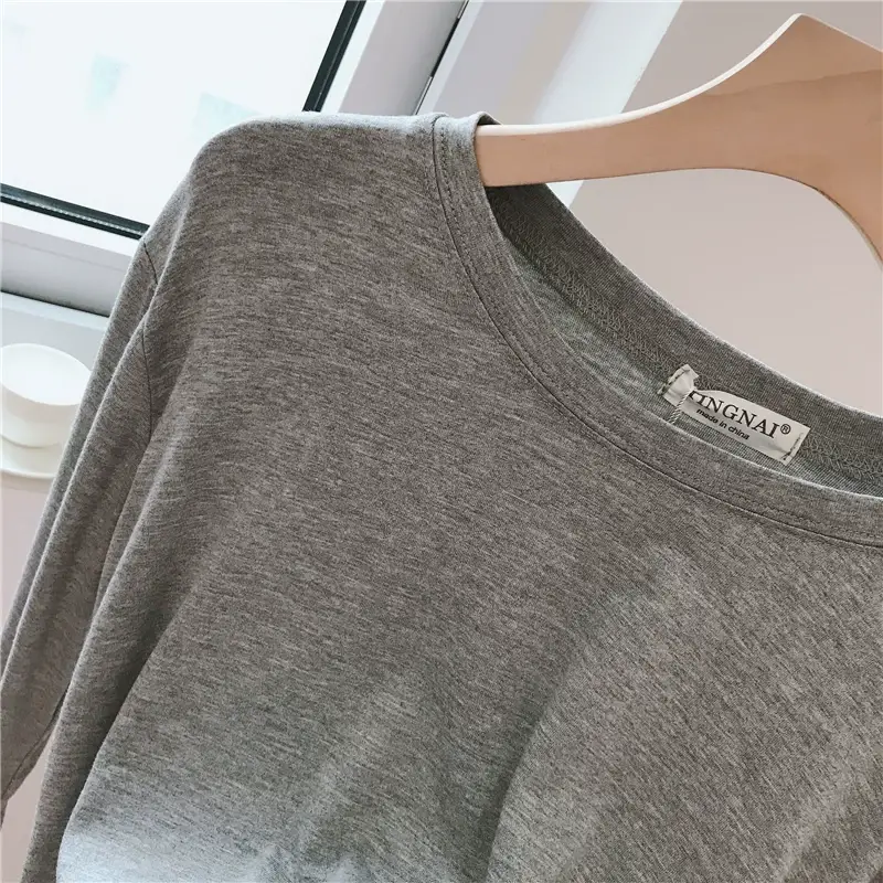 Women Loose Long Sleeve T-Shirt Grey Modal — feature 11
