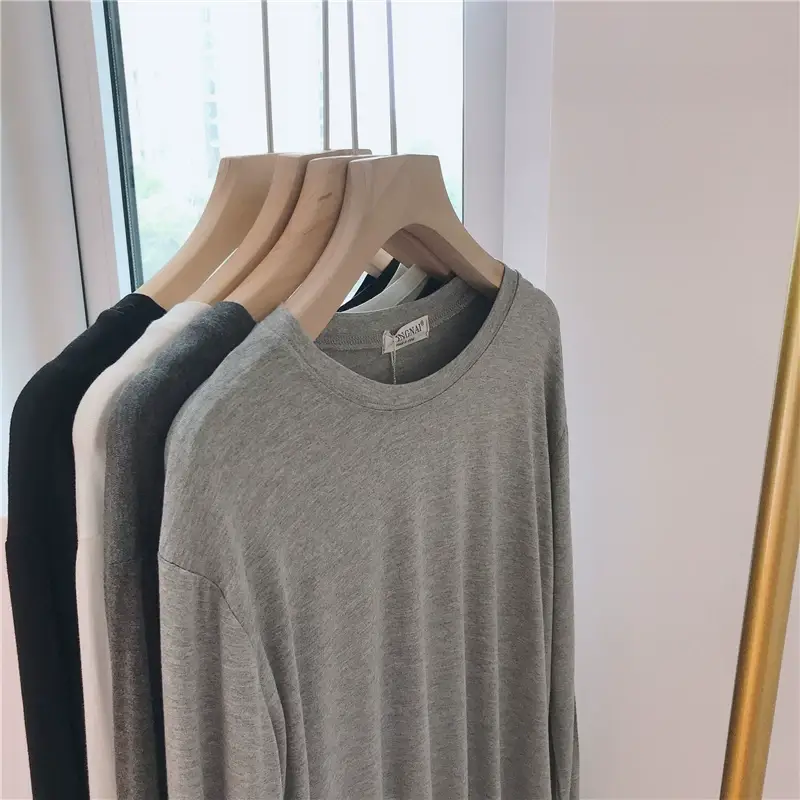 Women Loose Long Sleeve T-Shirt Grey Modal — feature 14
