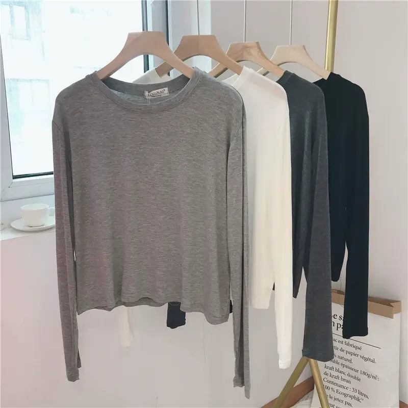 Women Loose Long Sleeve T-Shirt Grey Modal — feature 2