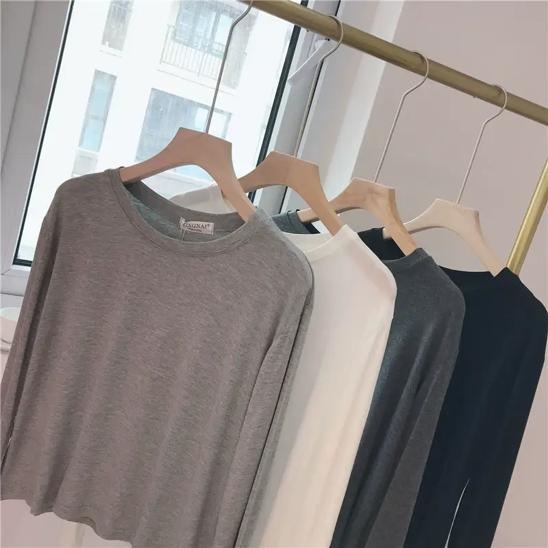 Women Loose Long Sleeve T-Shirt Grey Modal — feature 3