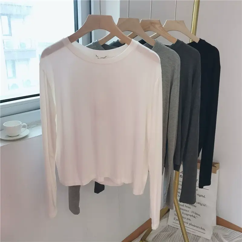 Women Loose Long Sleeve T-Shirt Grey Modal — feature 4