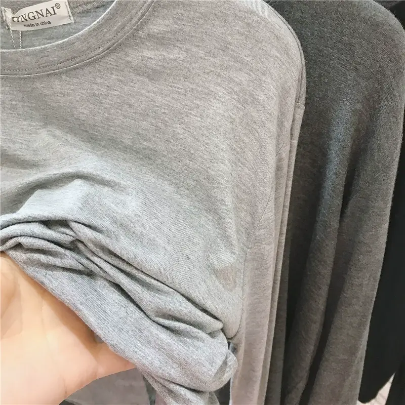 Women Loose Long Sleeve T-Shirt Grey Modal — feature 6