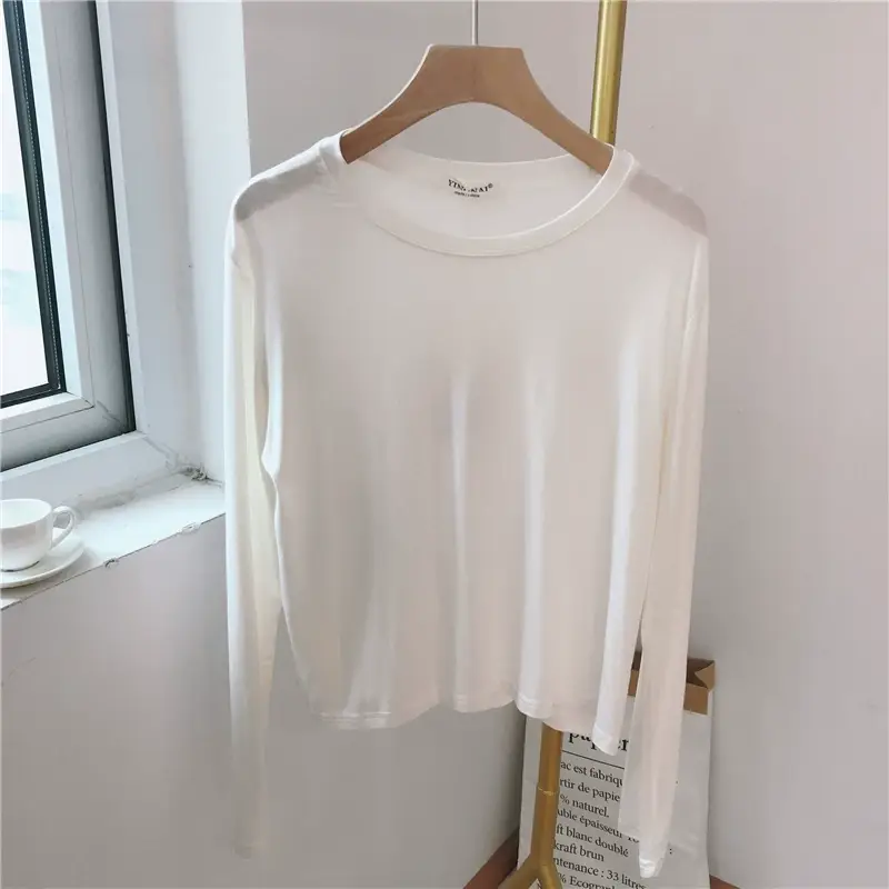 Women Loose Long Sleeve T-Shirt Grey Modal — feature 9