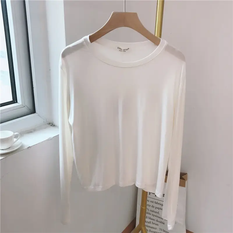 Women Loose Long Sleeve T-Shirt Grey Modal - Image 2