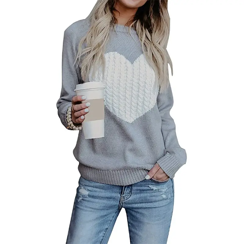 Women Heart Knitted Pullover Sweater Black Long Sleeve - Image 10