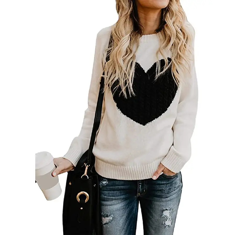 Women Heart Knitted Pullover Sweater Black Long Sleeve - Image 11