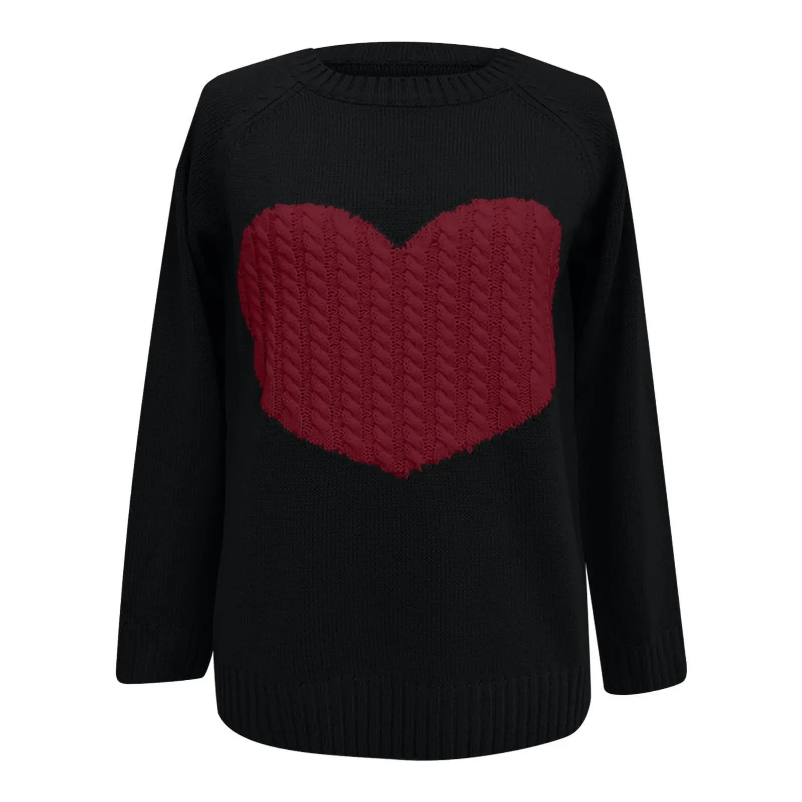 Women Heart Knitted Pullover Sweater Black Long Sleeve — feature 12
