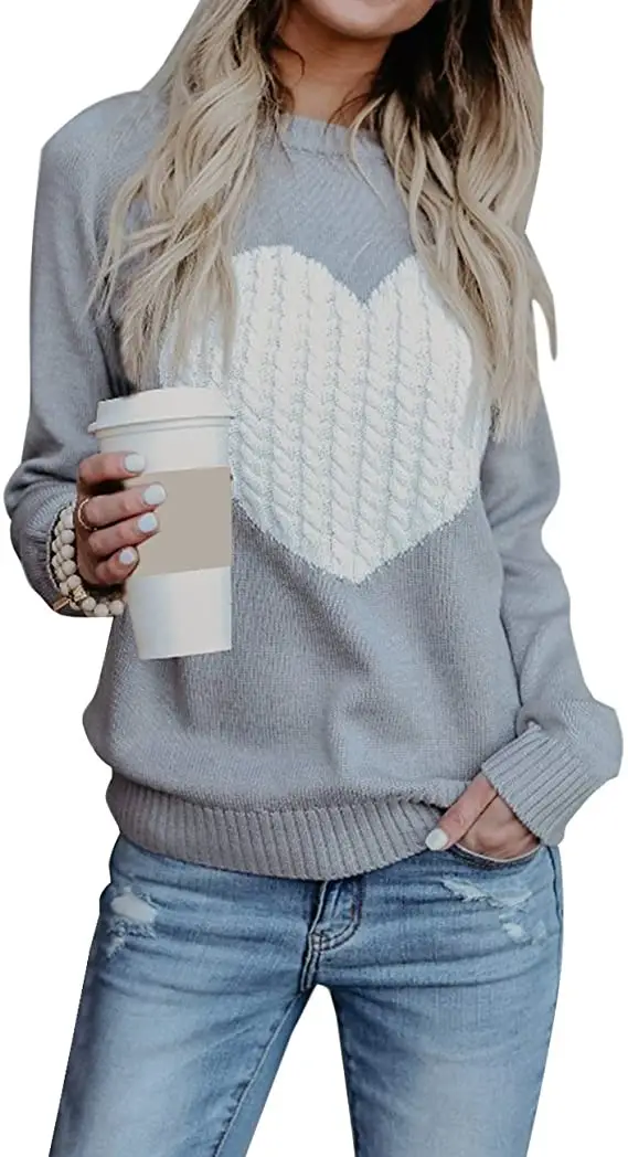 Women Heart Knitted Pullover Sweater Black Long Sleeve — feature 6