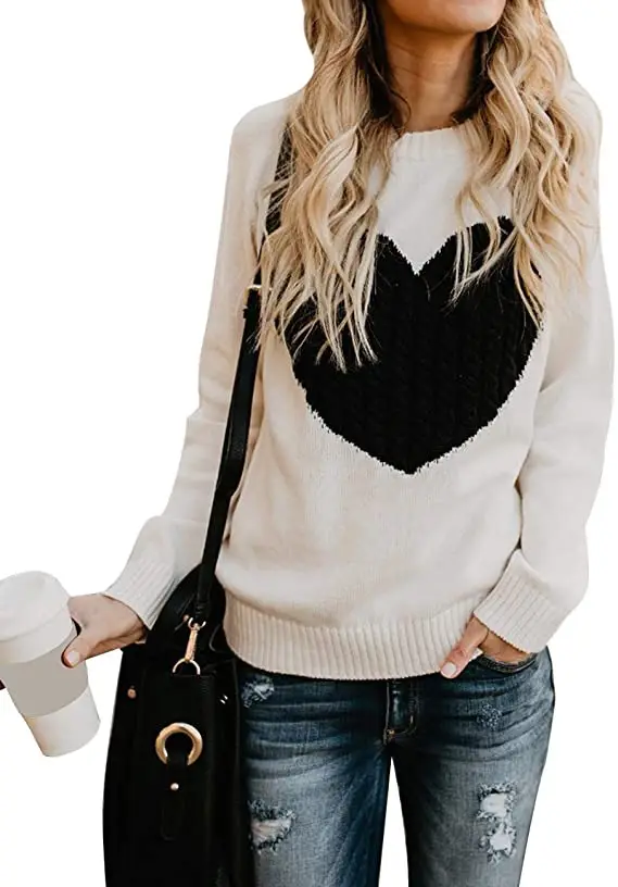 Women Heart Knitted Pullover Sweater Black Long Sleeve - Image 4