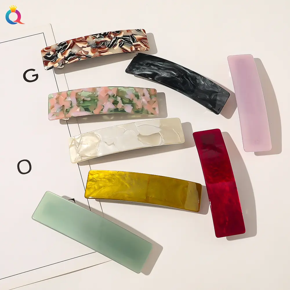 Qiyue Square Acetate Hair Clip with Forest Pattern