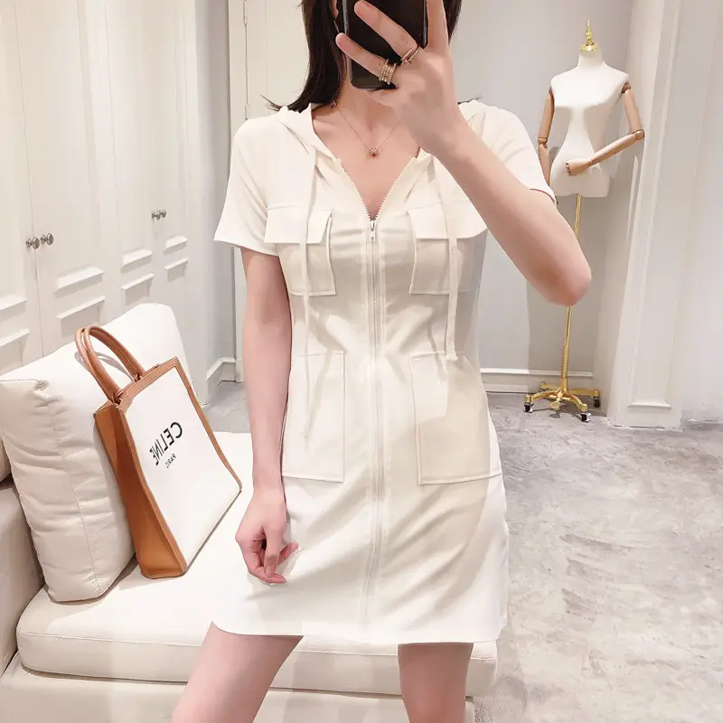 Korean Style Hooded Dress Women Grey 2025