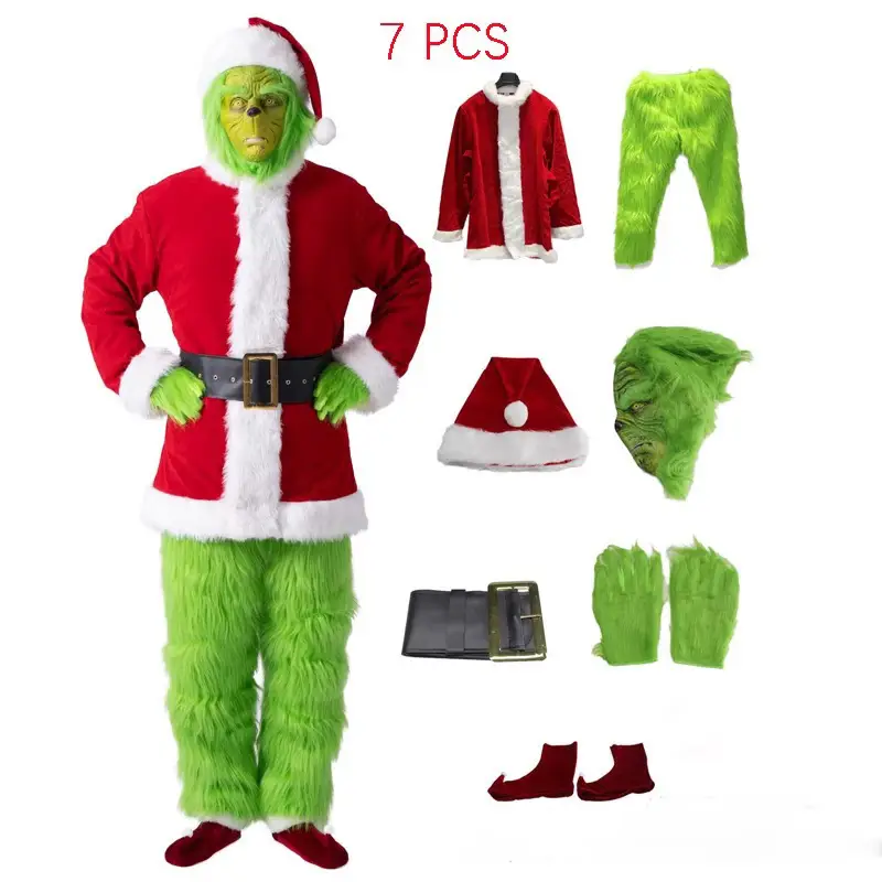 2025 Christmas Monster Green Fur Santa Costume Set - Image 2