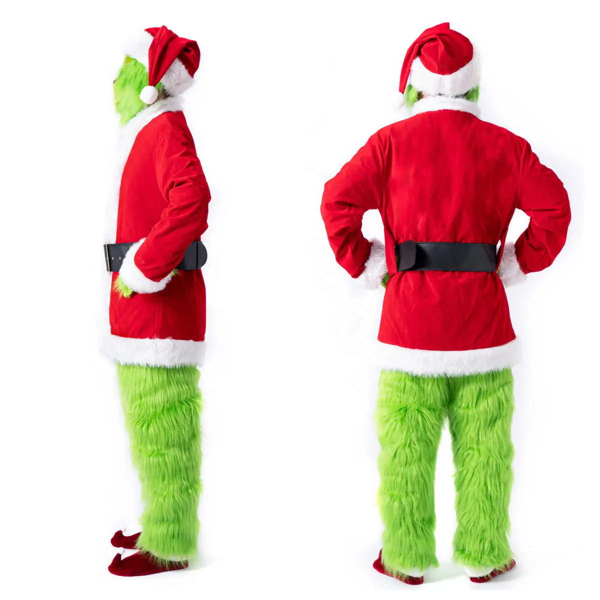2025 Christmas Monster Green Fur Santa Costume Set - Image 3