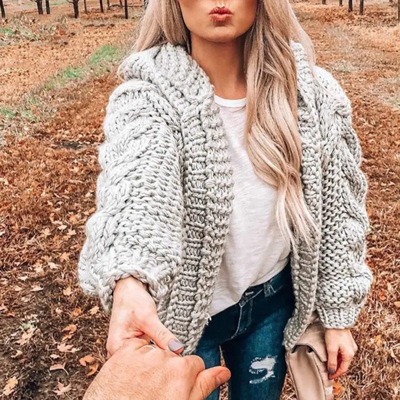 Women's Knitted Cardigan Hoodie Pink 2025 Winter - Image 10