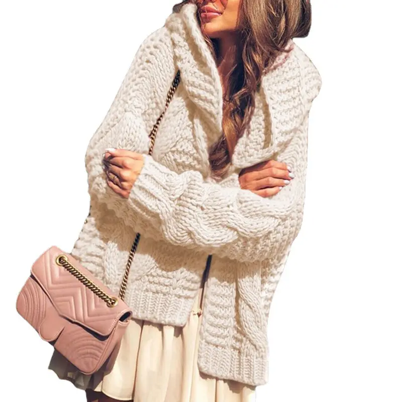 Women's Knitted Cardigan Hoodie Pink 2025 Winter - Image 11