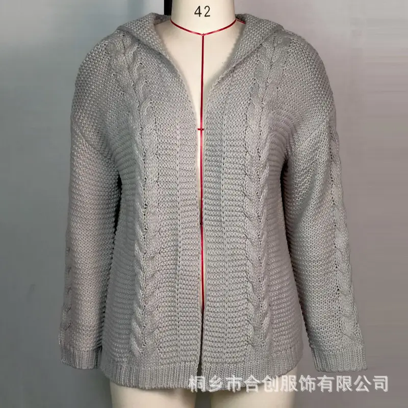 Women's Knitted Cardigan Hoodie Pink 2025 Winter - Image 3