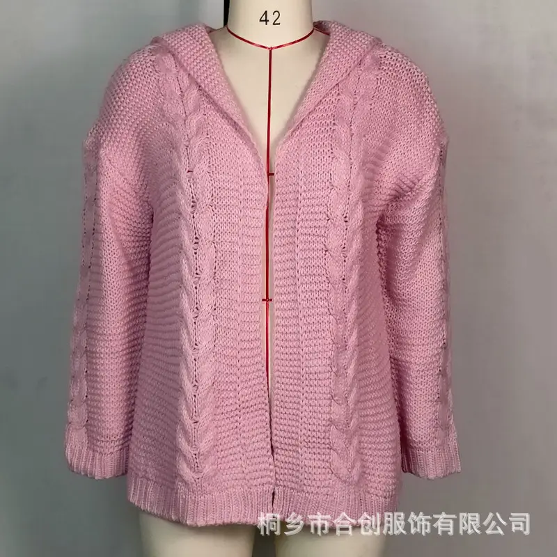 Women's Knitted Cardigan Hoodie Pink 2025 Winter - Image 6