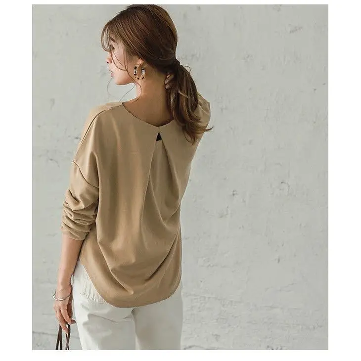 Women Loose T-Shirt Summer Back View Tan - Image 8