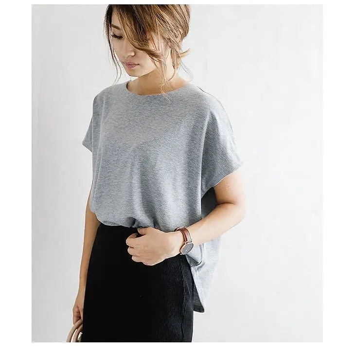 Women Loose T-Shirt Summer Back View Tan — feature 13