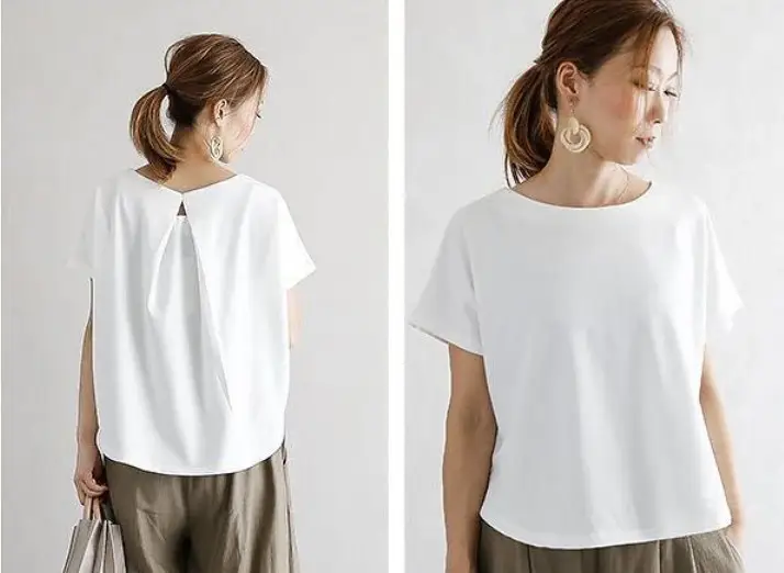 Women Loose T-Shirt Summer Back View Tan - Image 2