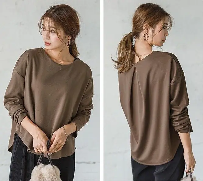Women Loose T-Shirt Summer Back View Tan - Image 9