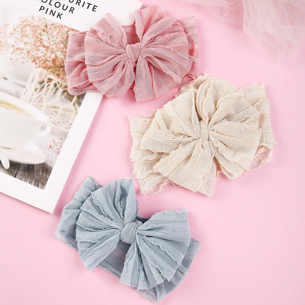Pink Thin Bow Jacquard Hairband for Girls - Image 14