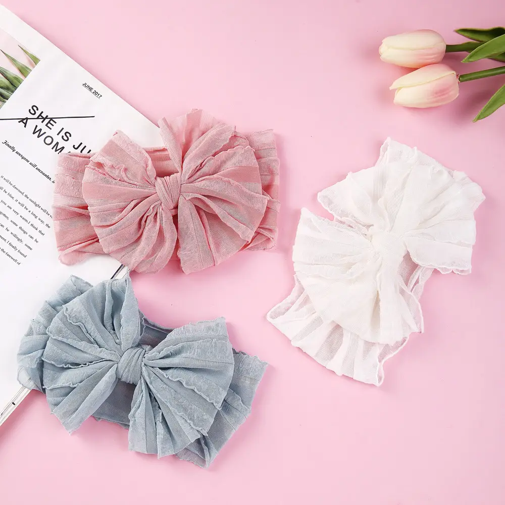 Pink Thin Bow Jacquard Hairband for Girls - Image 15