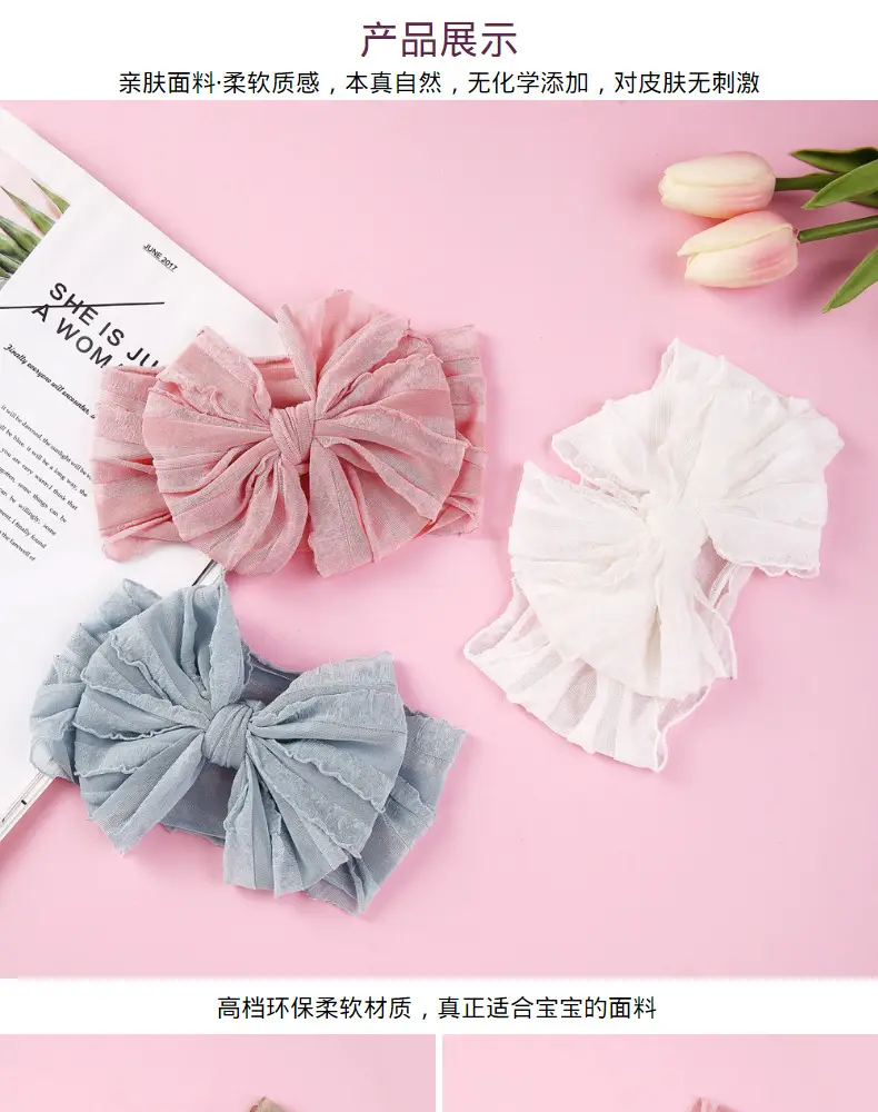 Pink Thin Bow Jacquard Hairband for Girls — feature 5