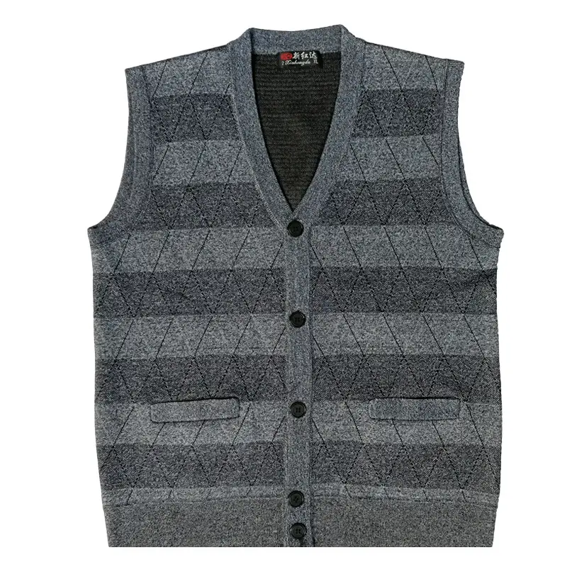 Middle-aged Men Knitted Vest Blue Button Front - Image 2