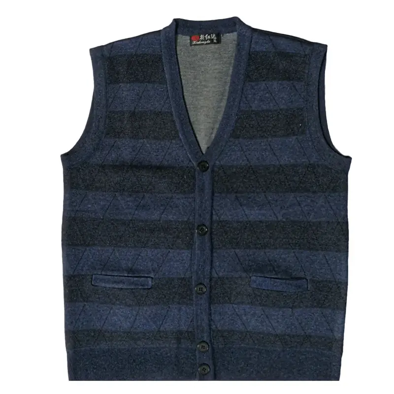 Middle-aged Men Knitted Vest Blue Button Front - Image 4