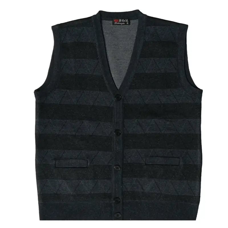 Middle-aged Men Knitted Vest Blue Button Front - Image 3