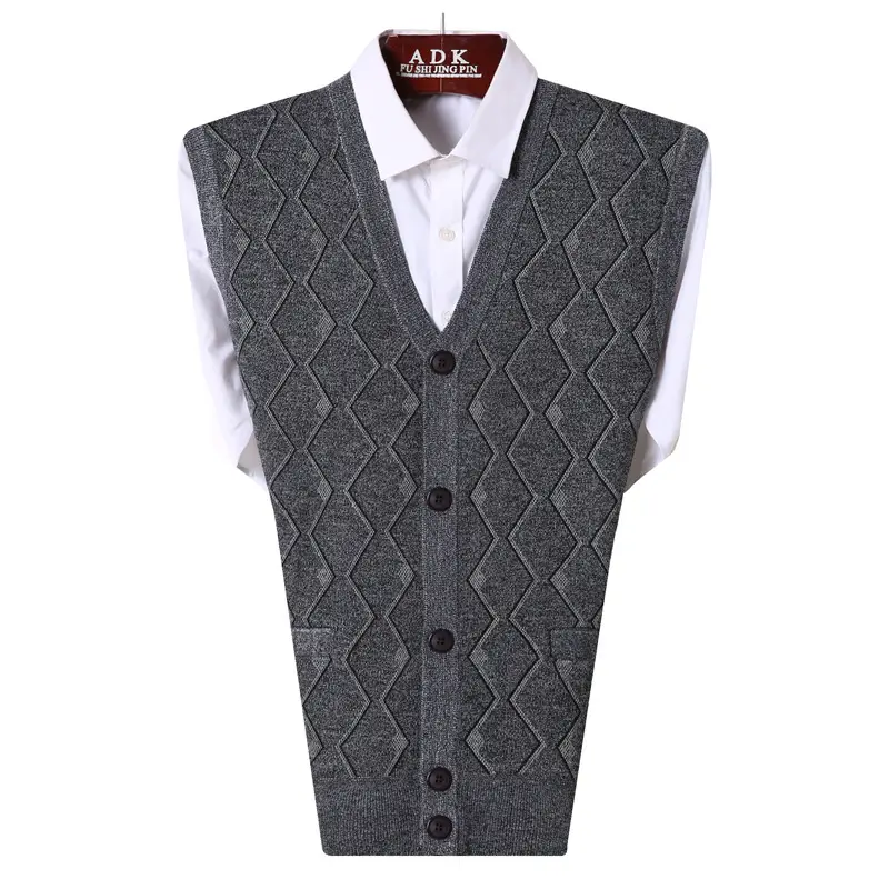 Middle-aged Men Knitted Vest Blue Button Front - Image 7