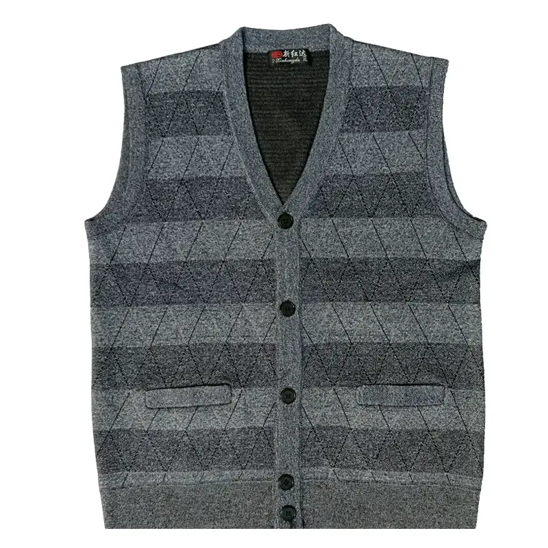 Middle-aged Men Knitted Vest Blue Button Front — feature 11