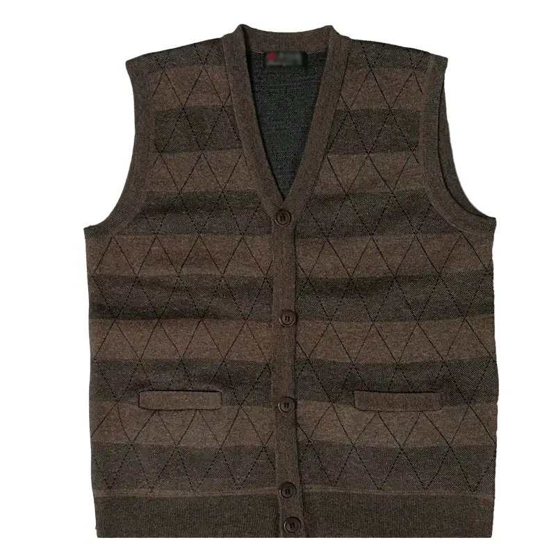 Middle-aged Men Knitted Vest Blue Button Front — feature 12