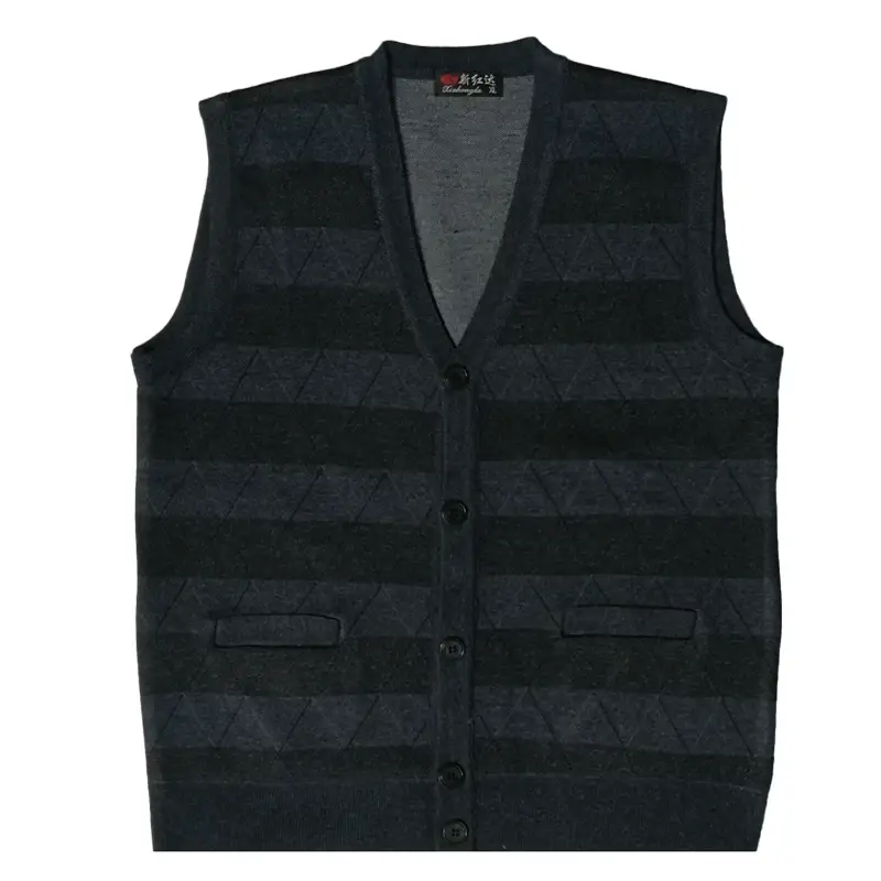Middle-aged Men Knitted Vest Blue Button Front — feature 13
