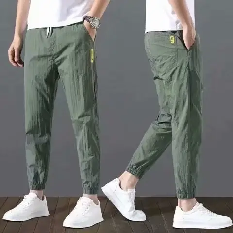 Men Grey Ice Silk Jogger Pants Large Casual Sports Wear - Image 2