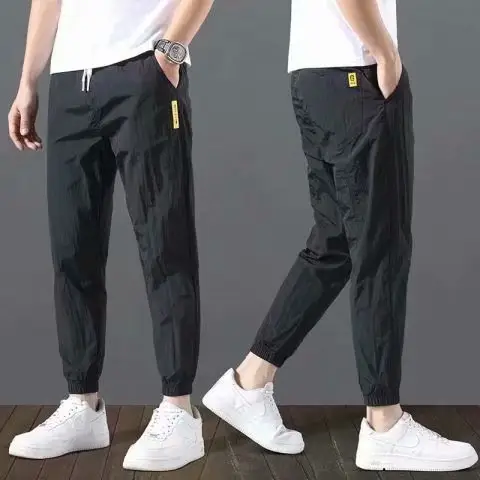 Men Grey Ice Silk Jogger Pants Large Casual Sports Wear - Image 3