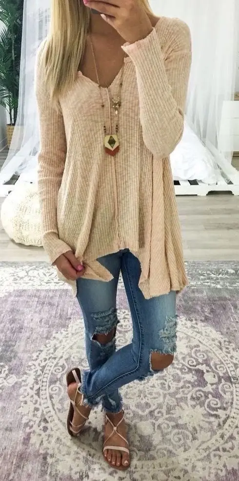 Women's Knitted Cardigan Pullover Beige Winter Warm Top