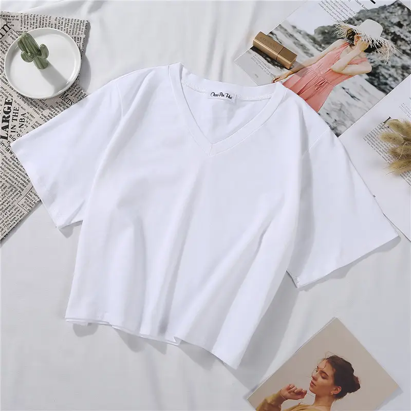 White Navel-Exposed Short Sleeve Women T-Shirt