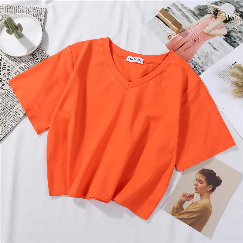 White Navel-Exposed Short Sleeve Women T-Shirt