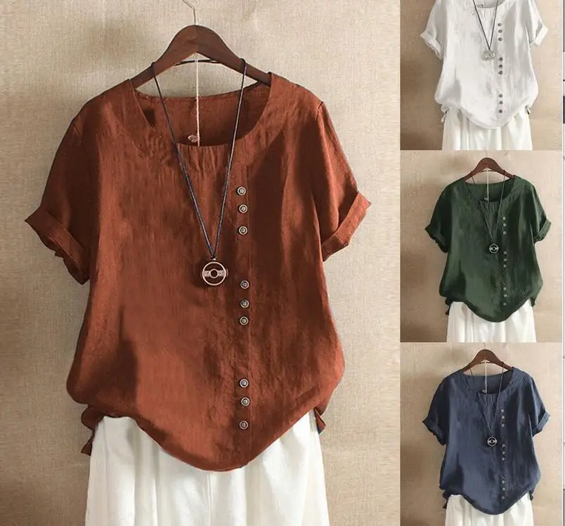 2025 Summer Button Cotton Linen Top Large - Image 6