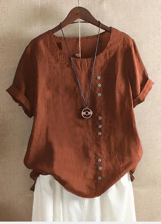 2025 Summer Button Cotton Linen Top Large - Image 7