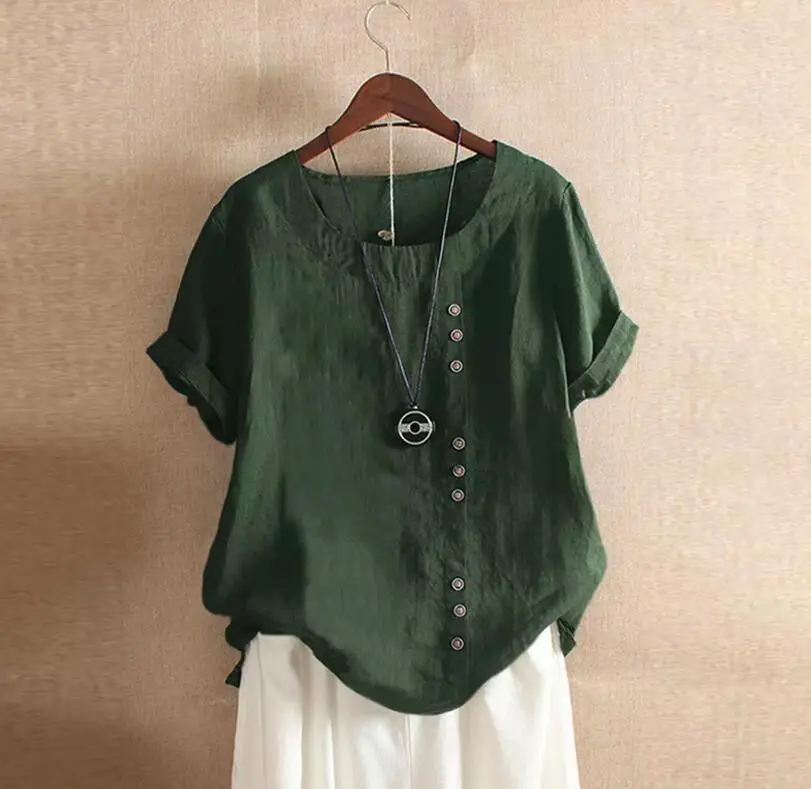 2025 Summer Button Cotton Linen Top Large - Image 9