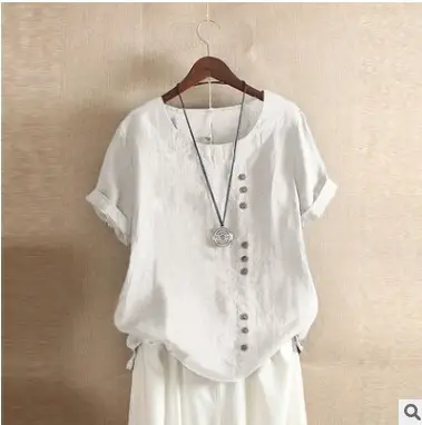 2025 Summer Button Cotton Linen Top Large - Image 3