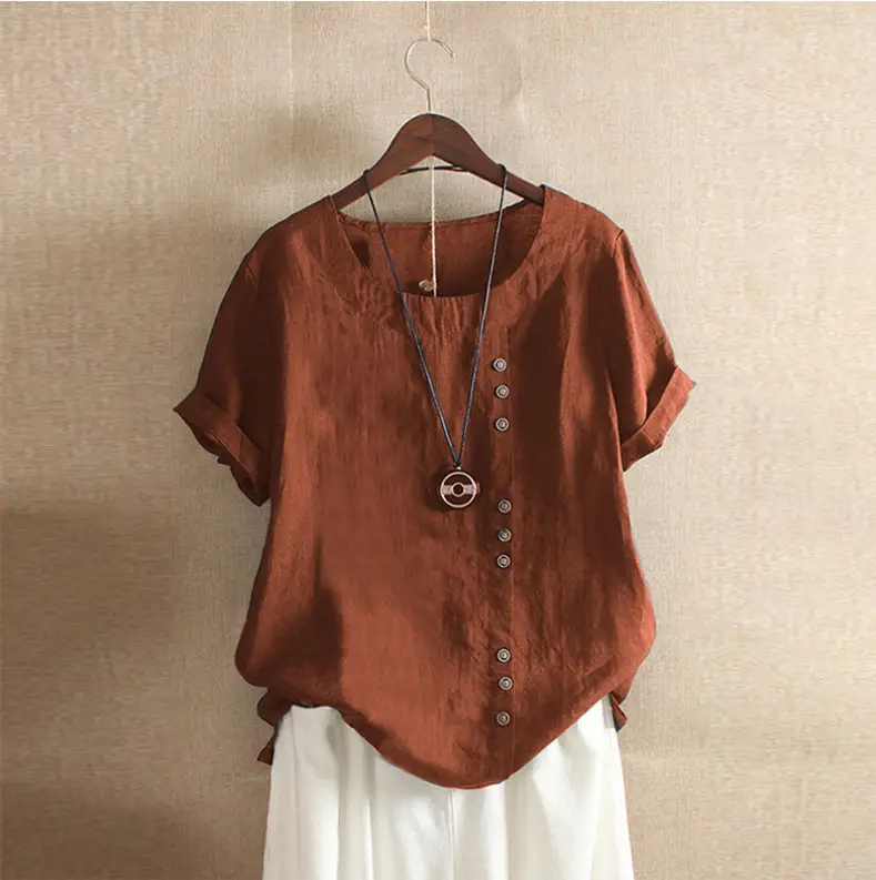 2025 Summer Button Cotton Linen Top Large - Image 5