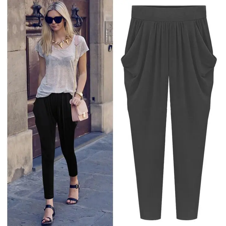 Plus Size Cropped Pants Women Black Slimming Loose - Image 5